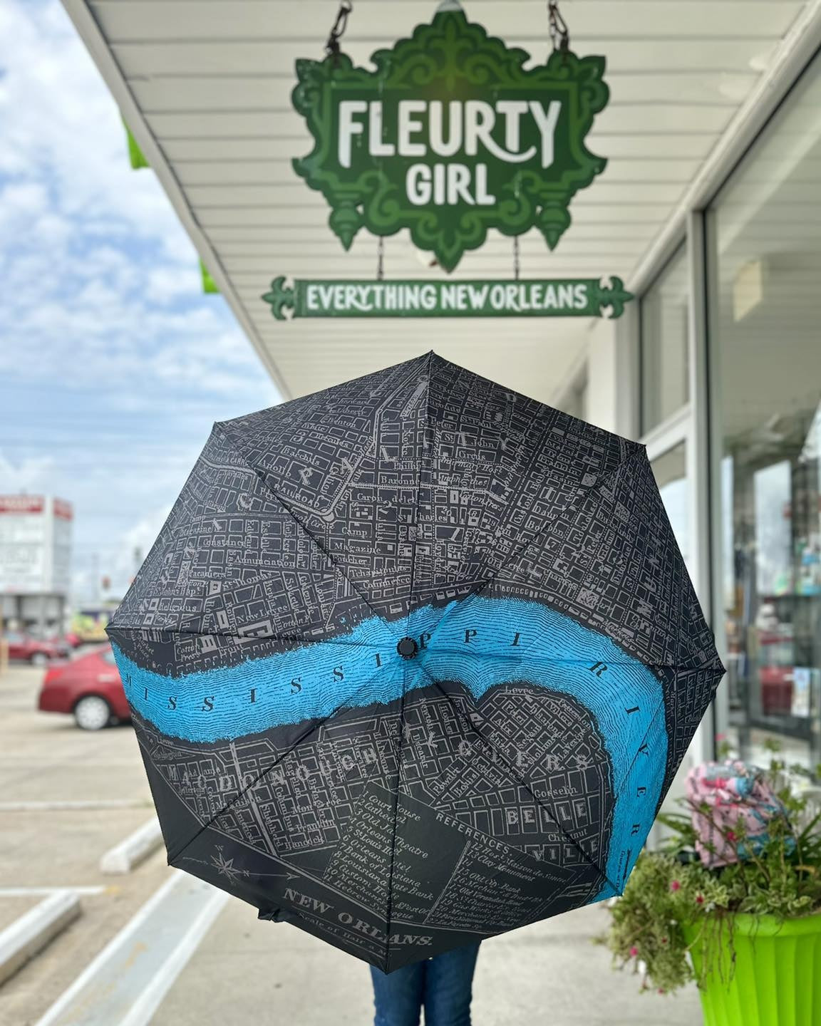 New Orleans Map Umbrella, Black