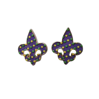 Mardi Gras Polka Dot Fleur de Lis Stud Earrings