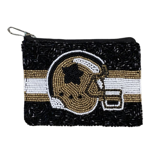 Helmet Beaded Pouch, Black & Gold