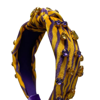 Tiger Stripe Knotted Headband with Gems