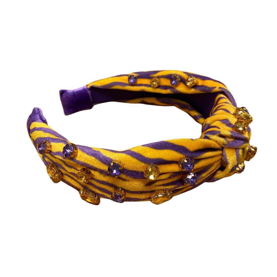 Tiger Stripe Knotted Headband with Gems