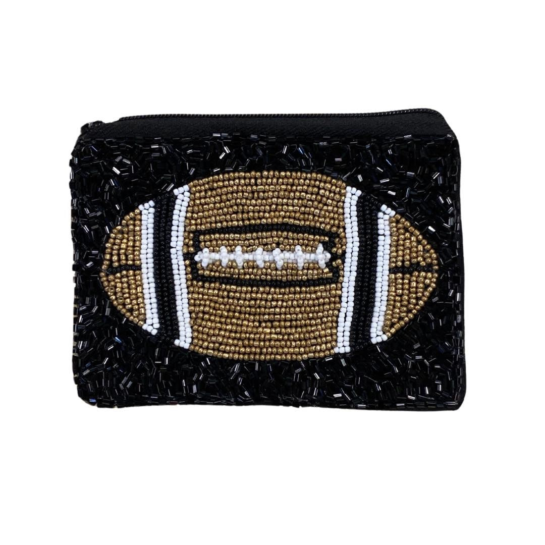 Football Beaded Pouch, Black & Gold