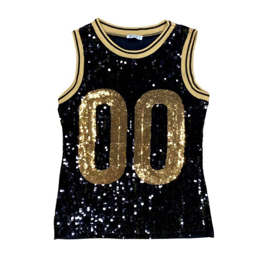 Sequin Jersey Tank, Black & Gold