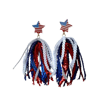Flag Star Post Fringe Tassel Earrings