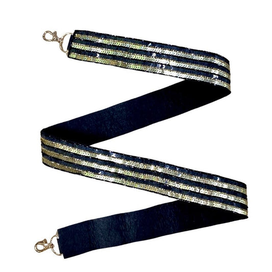 Sequin Stripe Purse Strap, Black & Gold