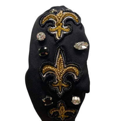 Beaded Fleur de Lis Headband, Black & Gold