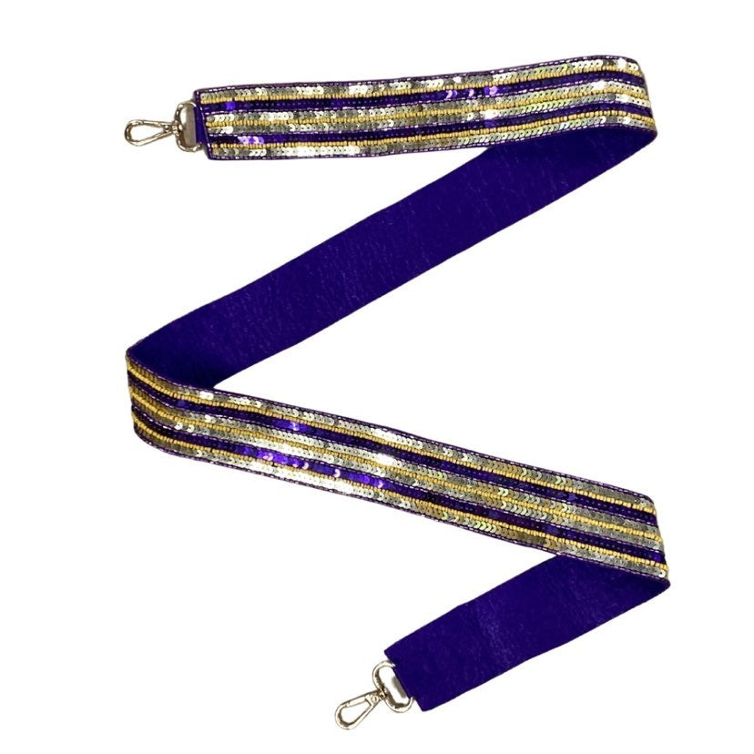 Sequin Stripe Purse Strap, Purple & Gold