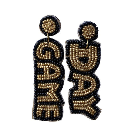 Game Day Beaded Earrings, Black & Gold