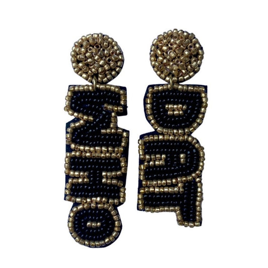 Who Dat Beaded Earrings, Gold Outline