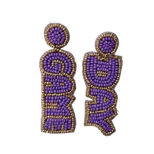 Game Day Beaded Earrings, Purple & Gold