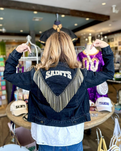 Saints Denim Jacket with Bling