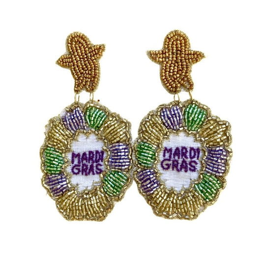 King Cake Earrings with Beaded Baby Stud