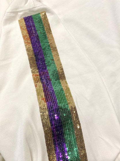 Mardi Gras Sequin Stripe Sleeve Sweatshirt