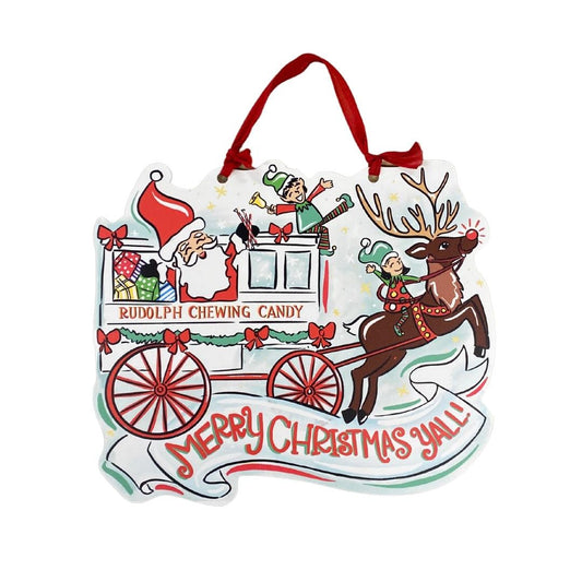 Rudolph Chewing Candy Cart Door Hanger