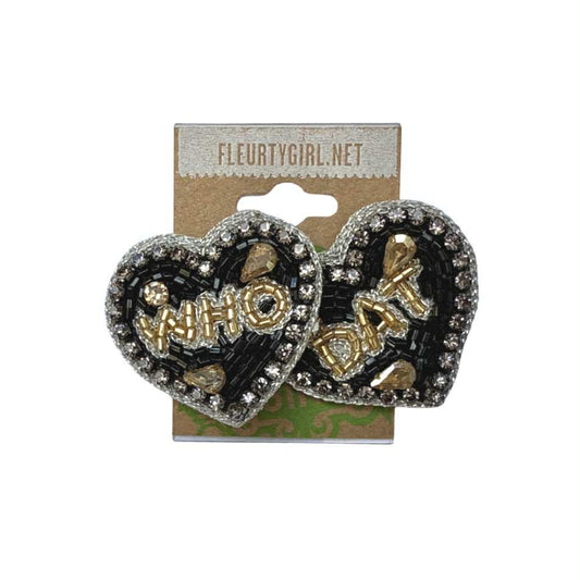 Who Dat Beaded Heart Earrings