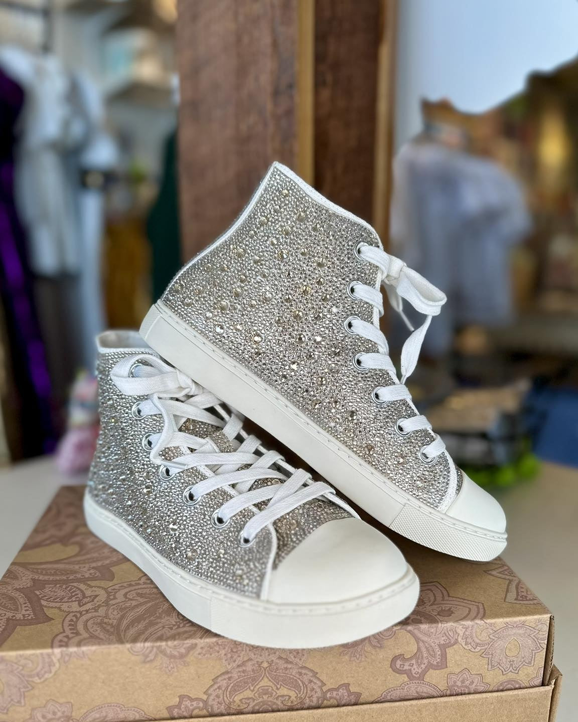 Gold Crystal High Top Shoes