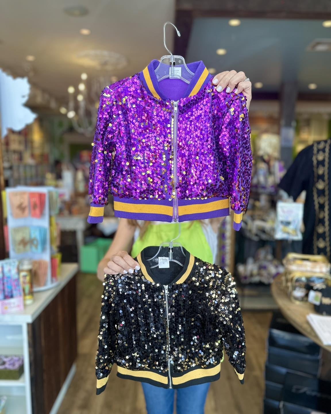 Gleaux Girl Reversible Purple and Gold, Black and Gold hotsell Sequin Striped Jacket