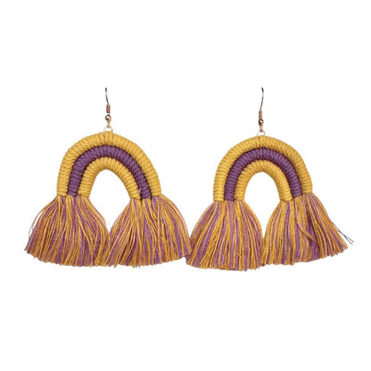 Purple & Gold Fringe Rainbow Earrings