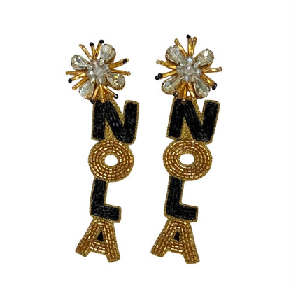 Black & Gold NOLA Beaded Starburst Post Earrings