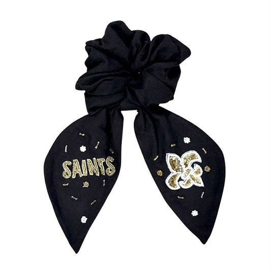 Game Day Beaded Scrunchie, Black & Gold