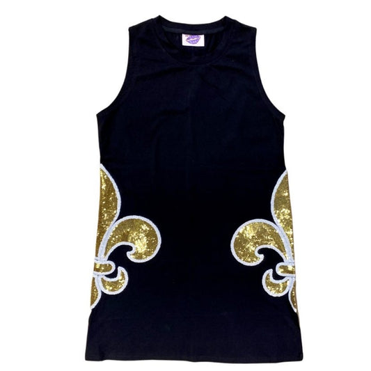 Black Fleur de Lis Sequin Tank Dress