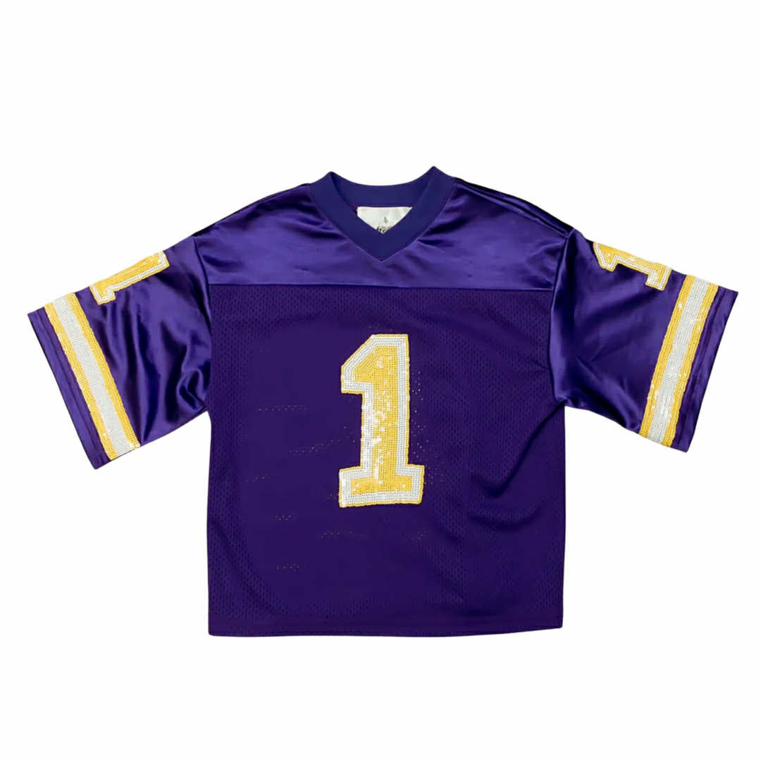Sequin Crop Jersey, Purple & Gold