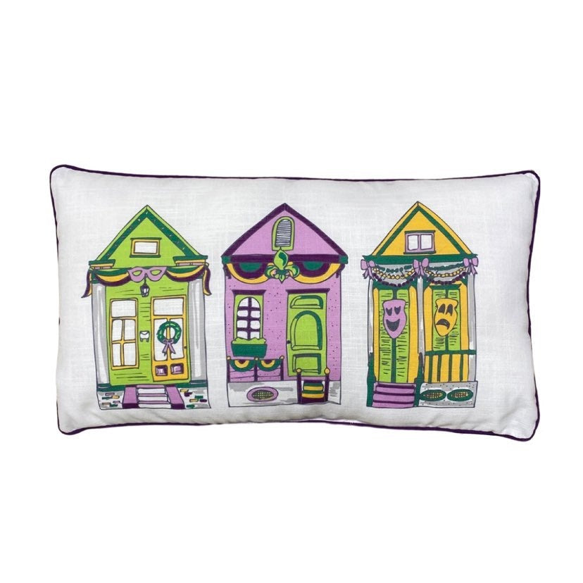 Mardi Gras Shotgun Houses Pillow