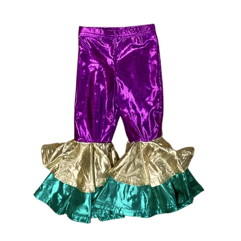 Mardi Gras Metallic Double Bell Leggings, Kids