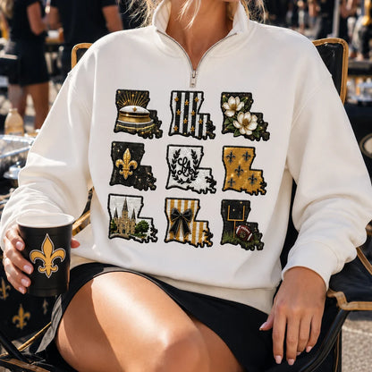 Black & Gold Game Day Sequin Zip Sweatshirt