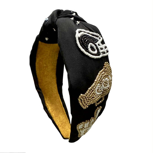 Game Day Icons Beaded Headband, Black & Gold