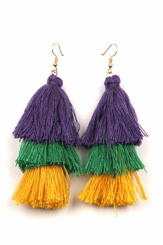 Mardi Gras Triple Tassel Earring