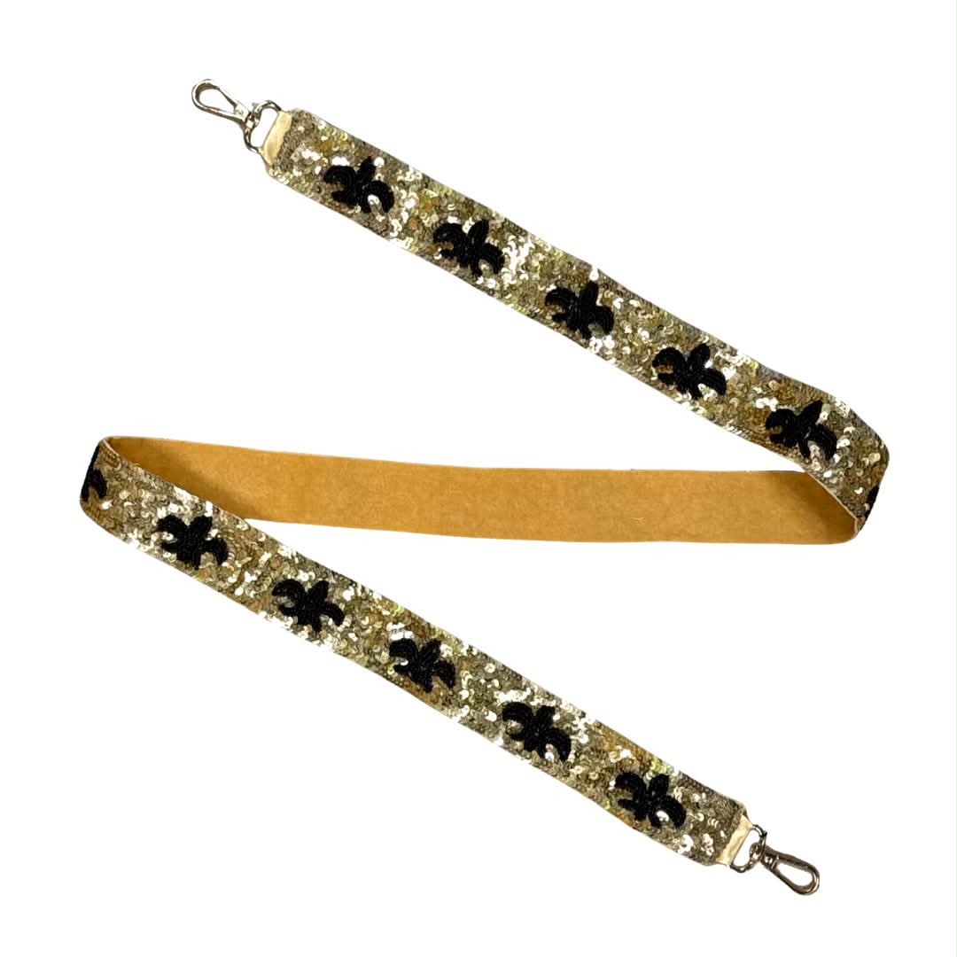Gold Sequin Fleur de Lis Purse Strap