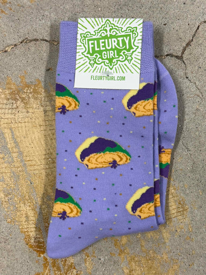 King Cake Slice Socks, Purple