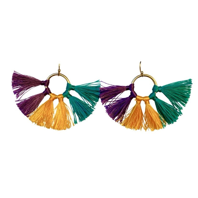 Mardi Gras Hoop Tassel Earrings