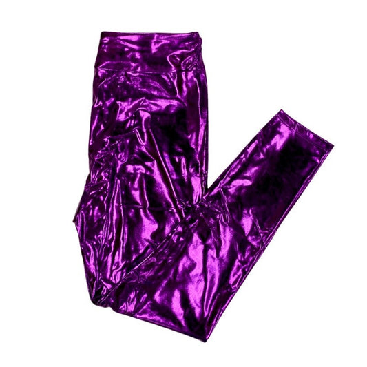 Purple Metallic Leggings, Curvy