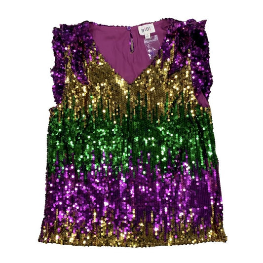 Mardi Gras Ruffle Sleeve Sequin Top