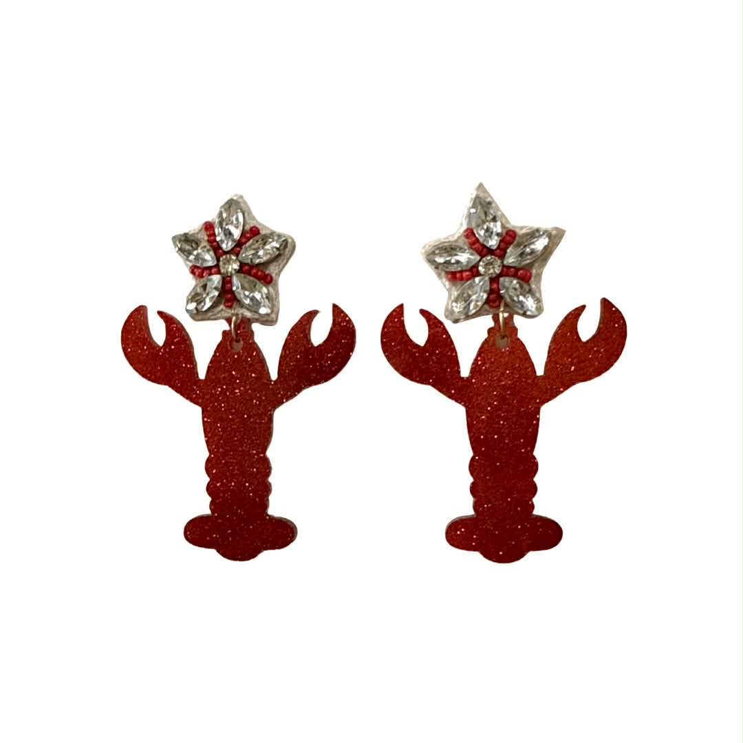Acrylic Crawfish Earrings with Jeweled Stud