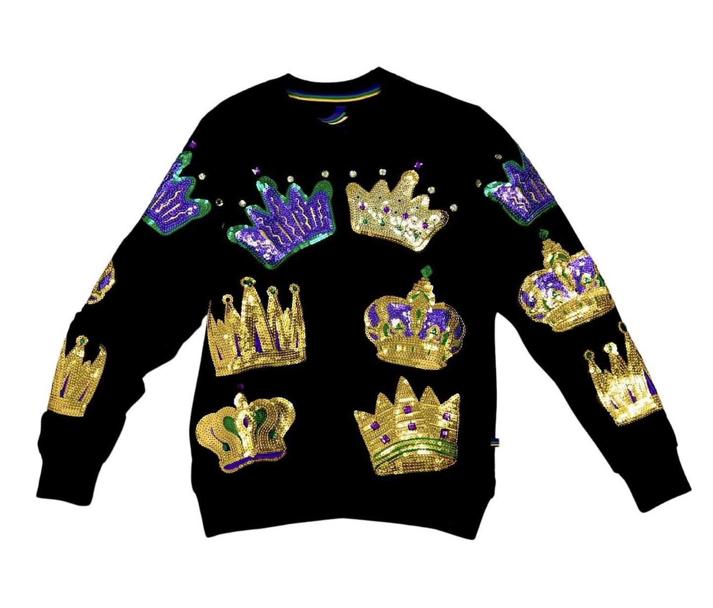 Mardi Gras Sequin Crown Pullover