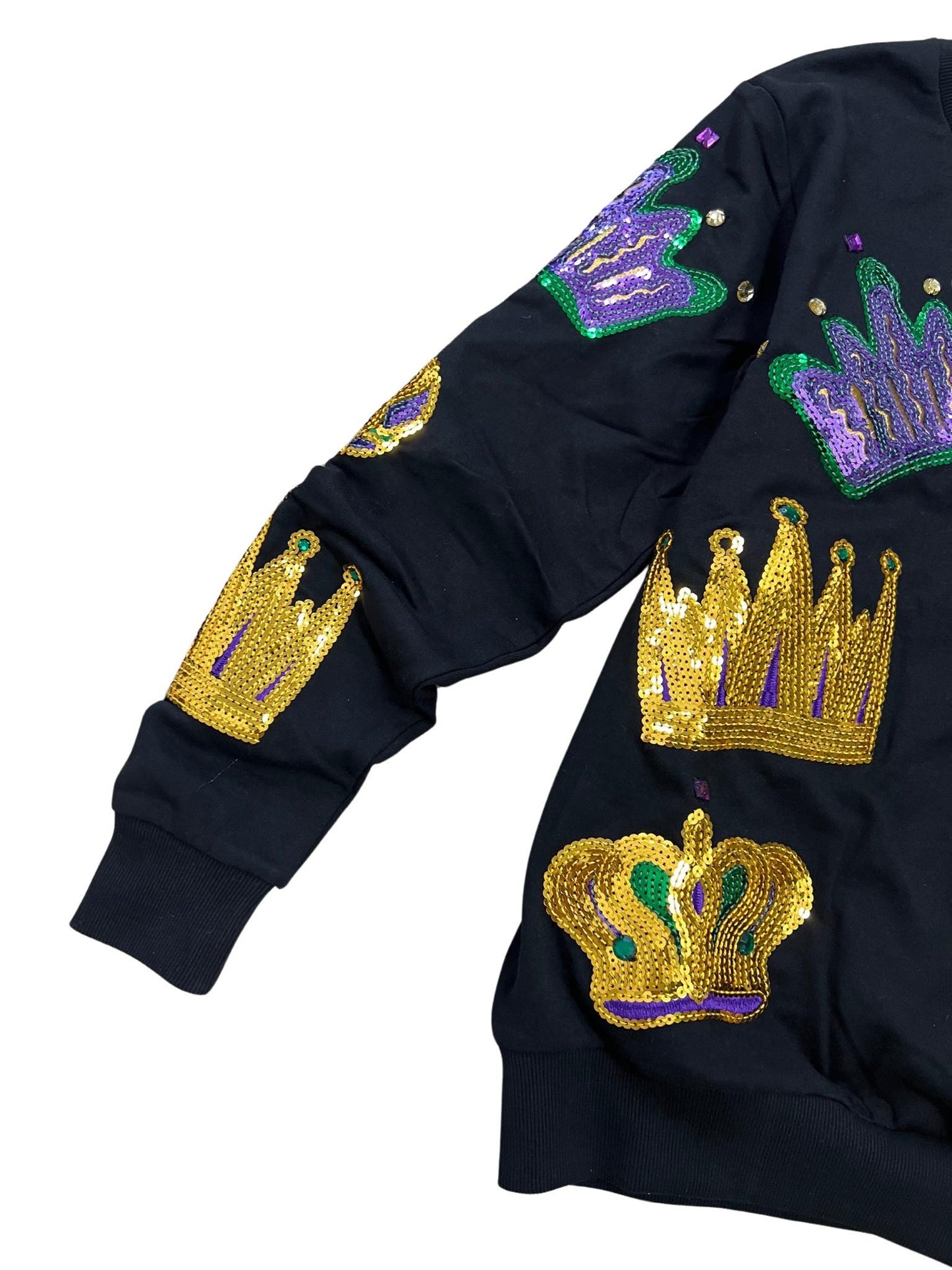 Mardi Gras Sequin Crown Pullover