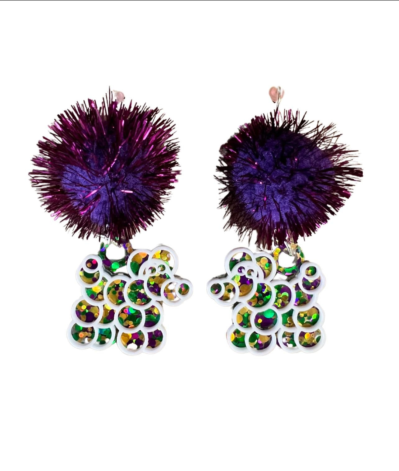 Acrylic Bead Dog Pom Earrings