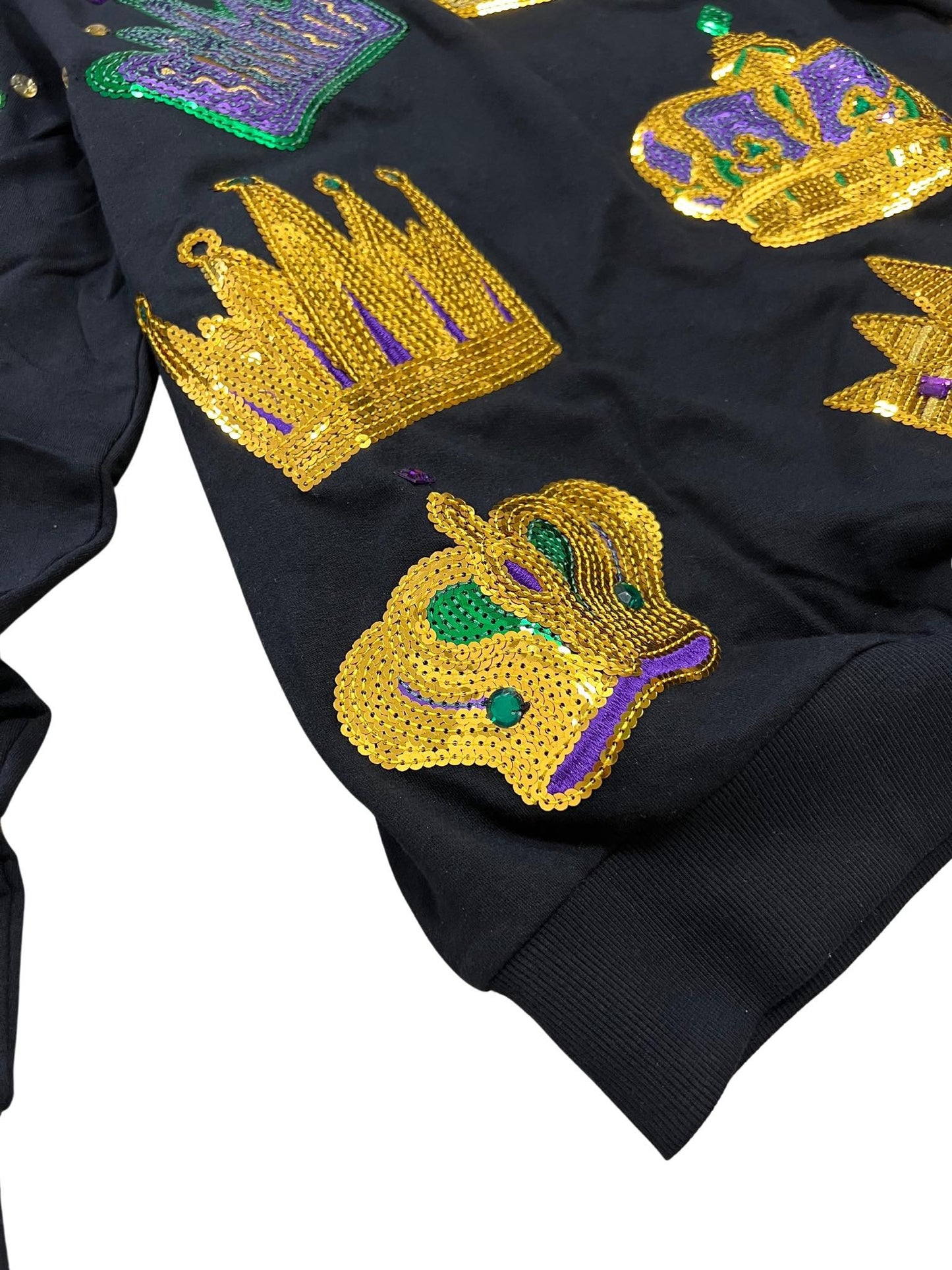 Mardi Gras Sequin Crown Pullover