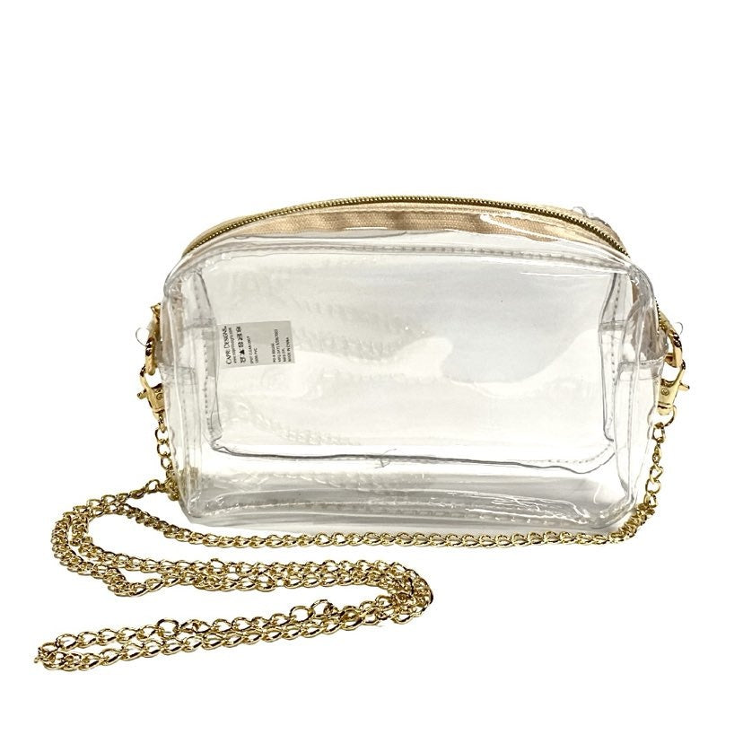 Camera Crossbody Clear Bag, Gold Chain