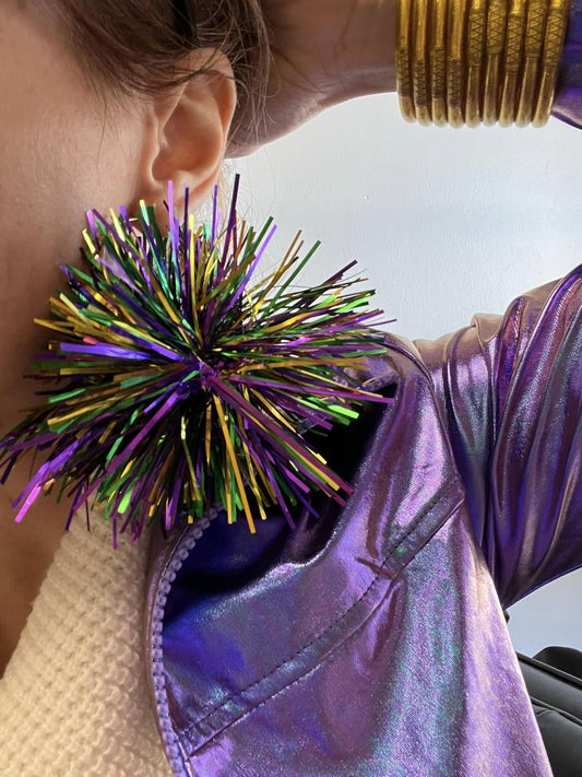 Tinsel Hoop Earrings, Mardi Gras