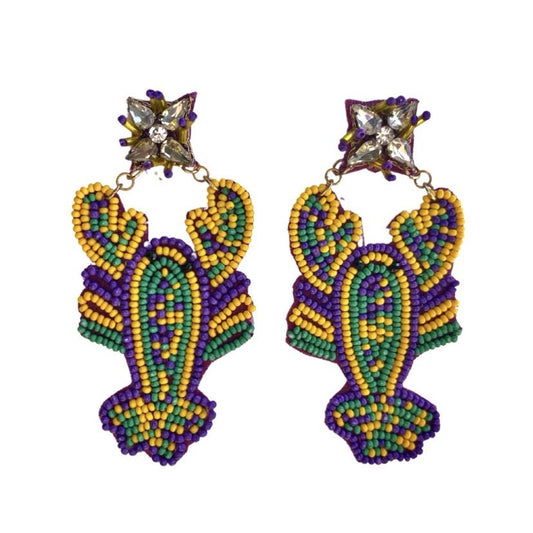 Mardi Gras Crawfish Earrings with Crystal Stud