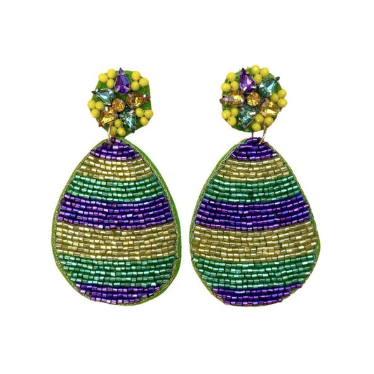 Mardi Gras Beaded Egg Earrings