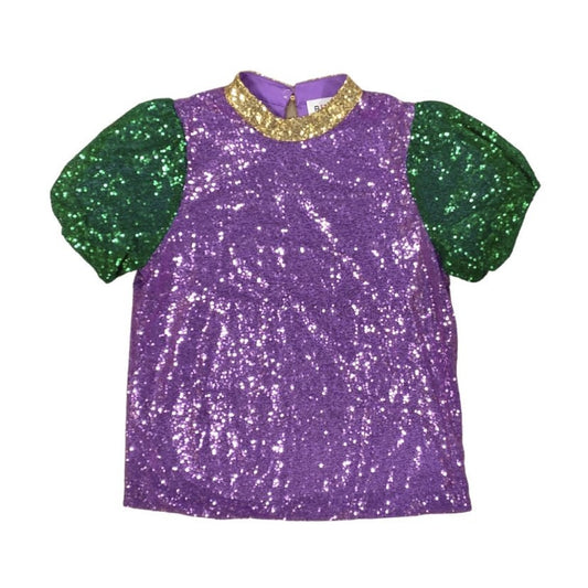 Mardi Gras Poof Sleeve Color Block Top