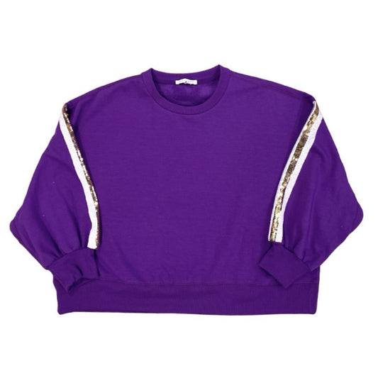 Purple Sweatshirt with Sequin Stripe Sleeve