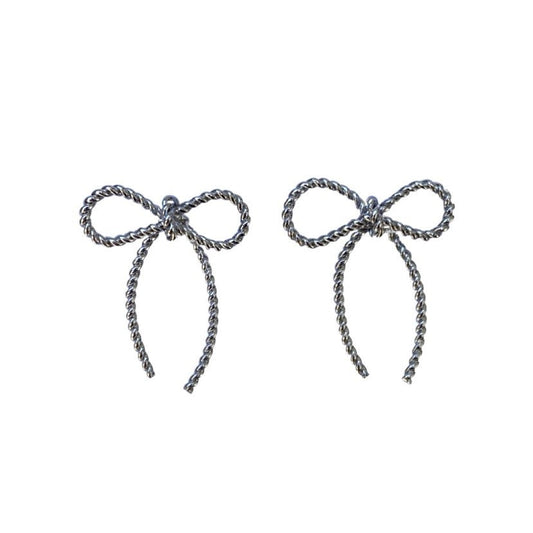 Rope Twist Bow Earrings, Silver