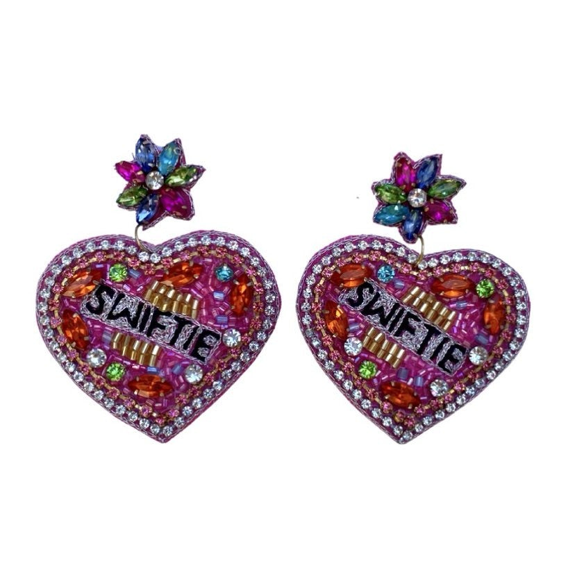 Bejeweled Swiftie Heart Earrings, Dangle