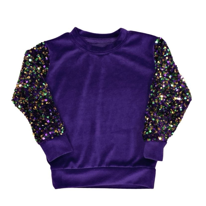 Sequin Sleeve Velour Sweatshirt, Kids